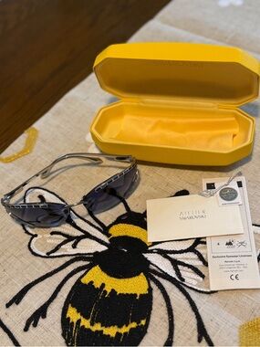 Atelier Swarovski Silver Sunglasses with Dark Lenses and Yellow Case